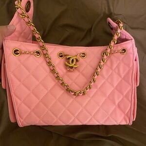 Chanel Pink Quilted Shoulder Bag with Gold Chain